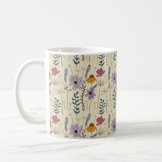 幻想的な野の花のシームレスパターン コーヒーマグカップ (左)