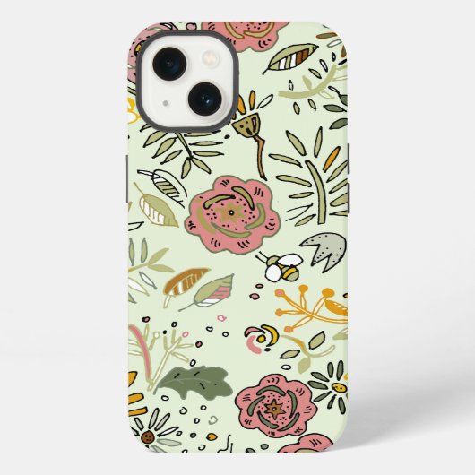 幻想的な野の花の庭とマルハナバチの模様 iPhoneケース (裏面)