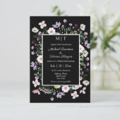 幻想的な野の花の庭 モダンブラックの結婚式 招待状 (スタンド正面)
