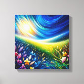 幻想的な野花の風景 天上の牧草地 キャンバスプリント (正面)