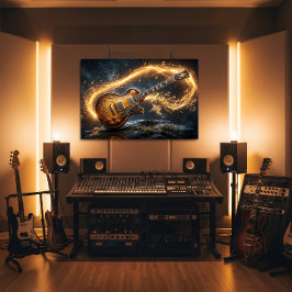 幻想的な金のギターと音楽の魔法 ポスター