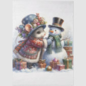 幻想的な雪だるまとクリスマスのネズミのデコパージュ 薄葉紙 (正面)