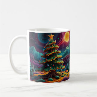 幻想的な雪だるまのクリスマスアート コーヒーマグカップ