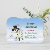幻想的な雪だるまのホワイトクリスマス ホリデー シーズンカード (スタンド正面)