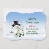 幻想的な雪だるまのホワイトクリスマス ホリデー シーズンカード (正面)