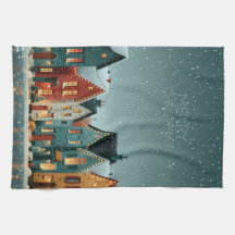 幻想的な雪の冬の村 メリークリスマス