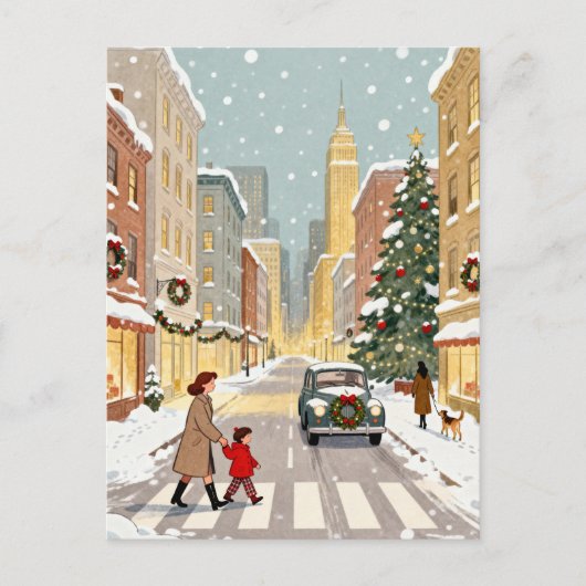 幻想的な雪の街路 クリスマス ポストカード (正面)