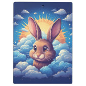 幻想的な雲に囲まれたイースターバニー クリップボード (裏面)