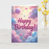 幻想的な雲の誕生日カード カード (黄色い花)