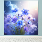 幻想的な霧に包まれた繊細な青い花 キャンバスプリント (インサイチュ (ウッドフロア))