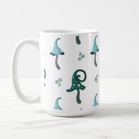 幻想的な青いキノコ柄マグカップ コーヒーマグカップ (左)