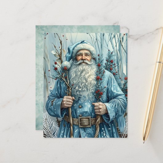 幻想的な青いクリスマスサンタのスクラップブックペーパー (正面/裏面インサイチュ)