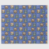 幻想的な青いステンドグラスのイースターバニーパターン ラッピングペーパー (フラット)