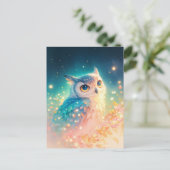 幻想的な青いフクロウの森の輝き ポストカード (スタンド正面)