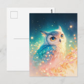 幻想的な青いフクロウの森の輝き ポストカード (正面/裏面)