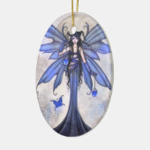 幻想的な青い妖精と蝶のファンタジーアート セラミックオーナメント (左)