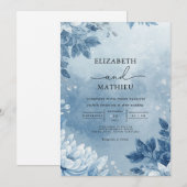 幻想的な青い植物ロマンスウェディング 招待状 (正面/裏面)