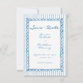 幻想的な青い水彩ストライプのフォトウェディング セーブザデート (正面)