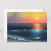 幻想的な青い海の水とピンクの夕焼け ポストカード (正面/裏面)