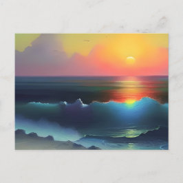 幻想的な青い海の水とピンクの夕焼け ポストカード