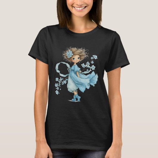 幻想的な青い花の乙女 カントリーロア アート Tシャツ (正面)