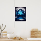 幻想的な風景の上の青い月 ポスター (キッチン)