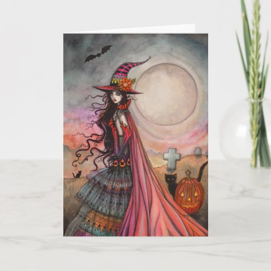 幻想的な魔女のハロウィン・ファンタジー・アート カード (正面)