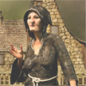 幻想的な魔女の中世の村のハロウィン シール (正面)