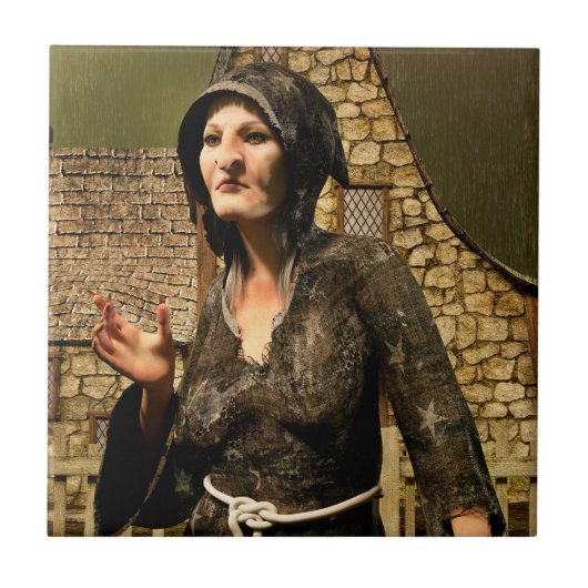 幻想的な魔女の中世の村のハロウィン タイル (正面)