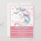幻想的な魔法のパステルユニコーンの子供の誕生日 招待状 (正面)