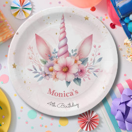 幻想的な魔法のピンクユニコーンの角子供の誕生日 ペーパープレート