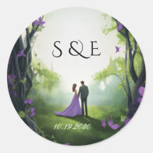 幻想的な魔法の庭園の結婚式ステッカー