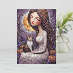 幻想的な魔法使い猫のハロウィン神秘的な月カード カード