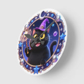 幻想的な魔法使い猫の肖像画アートプリント ラウンド壁時計 (傾斜)