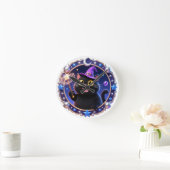 幻想的な魔法使い猫の肖像画アートプリント ラウンド壁時計 (ホーム)
