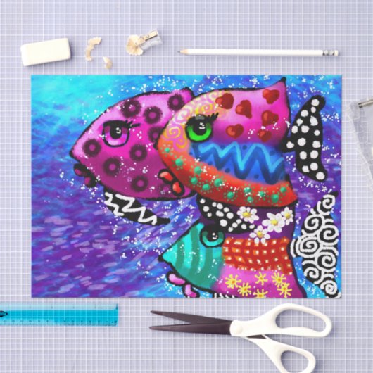 幻想的な魚のトリオ デコパージュ 薄葉紙 (クラフト)
