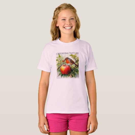幻想的な鳥と林檎の喜び Tシャツ (正面フル)