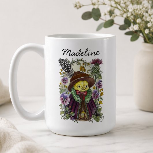 幻想的な鳥と野の花の名前デザイン コーヒーマグカップ