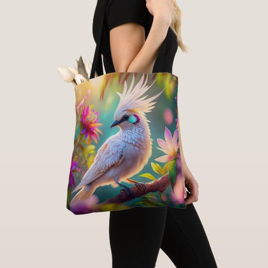 幻想的な鳥 クレスト付きの頬を染めた羽の鳩 トートバッグ (クローズアップ)