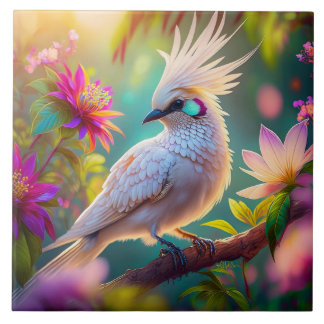 幻想的な鳥 クレスト付きの頬紅をしたジュブナイルバード タイル
