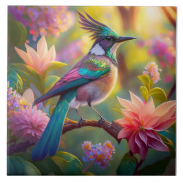 幻想的な鳥 グリーン・ヘッド・ジェイ タイル