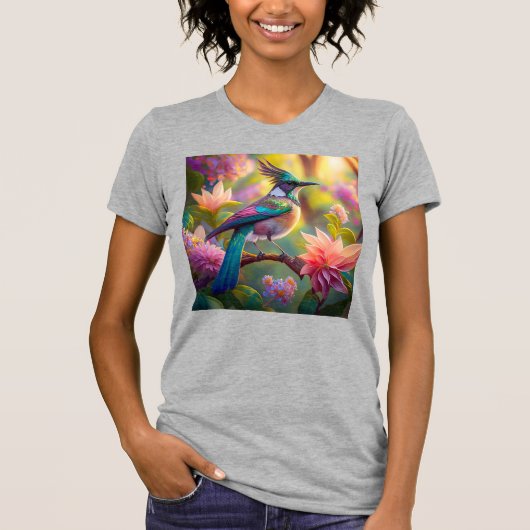 幻想的な鳥 グリーン・ヘッド・ジェイ Tシャツ (正面)