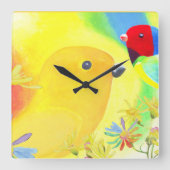 幻想的な鳥 スクエア壁時計 (正面)