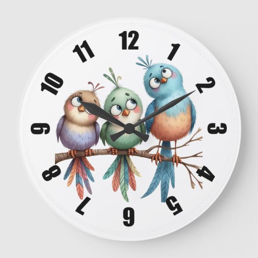 幻想的な鳥 ラージ壁時計 (正面)