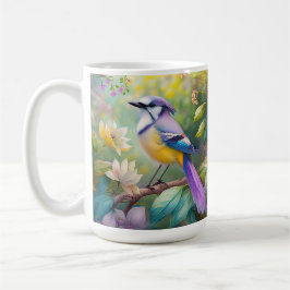 幻想的な鳥、紫色の冠のあるカケス コーヒーマグカップ