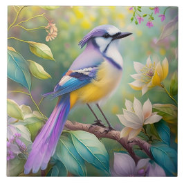 幻想的な鳥、紫色の冠のあるカケス タイル