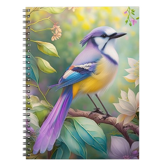 幻想的な鳥、紫色の冠のあるカケス ノートブック (正面)