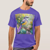 幻想的な鳥、紫色の冠のあるカケス Tシャツ (正面)