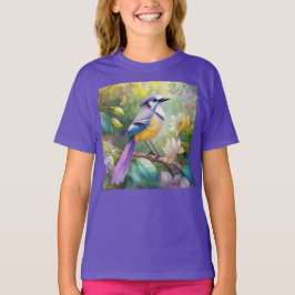 幻想的な鳥、紫色の冠のあるカケス Tシャツ