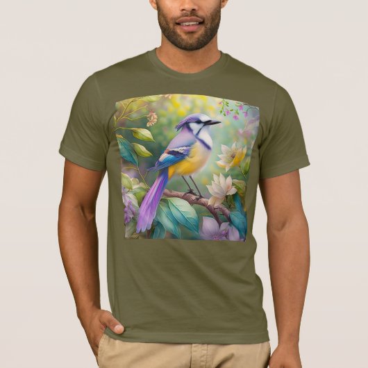 幻想的な鳥、紫色の冠のあるカケス Tシャツ (正面)